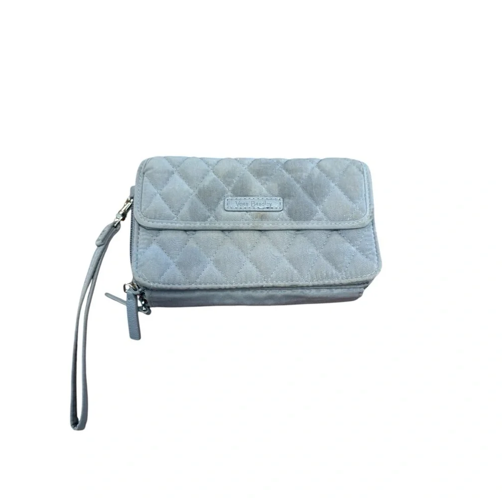 Vera Bradley Gray Quilted Wristlet with Zipper Closure removable straps